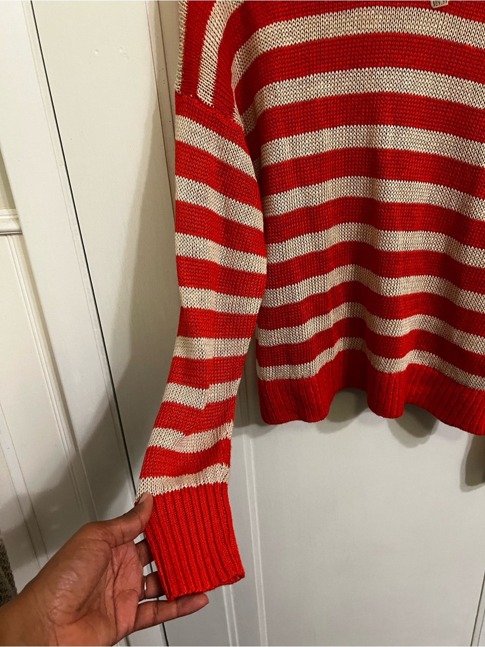 NWT Madewell Red and Cream Striped Women’s Sweater M - Picture 3 of 6